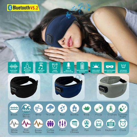 3D Bluetooth Sleep Eye Mask Sleep Aid with Built-in Earphones – White Noise & Soothing Music