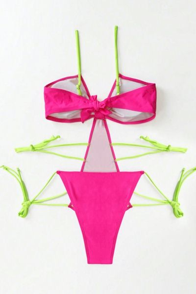 Make a Splash with this Pink and Green Sexy One-Piece Swimsuit