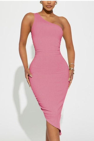 Seductive Sophistication: One Shoulder Oblique Hem Midi