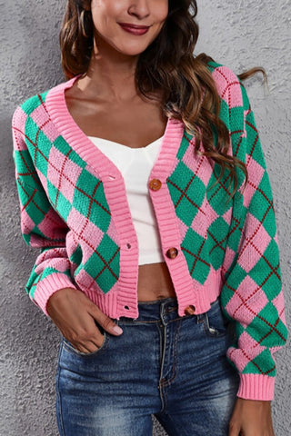 Diamond Elegance: Single Breasted Knitted Casual Sweater