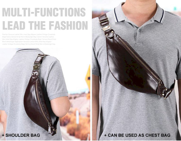 Genuine Crazy Horse Leather Men's Travel Fanny Pack