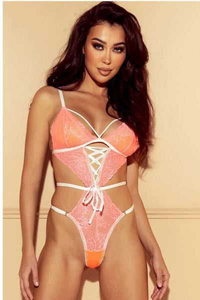 Pink Lace Strappy Sexy Teddy Lingerie