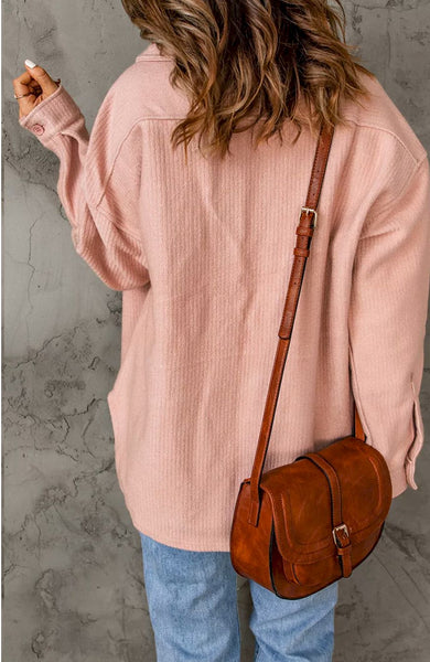 Pink Rib Textured Fleece Shacket