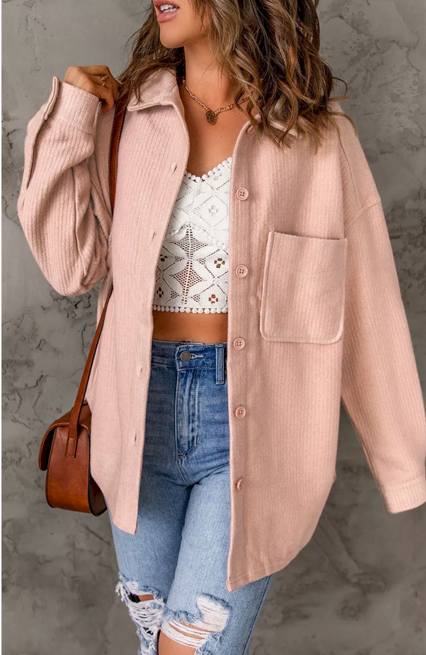 Pink Rib Textured Fleece Shacket