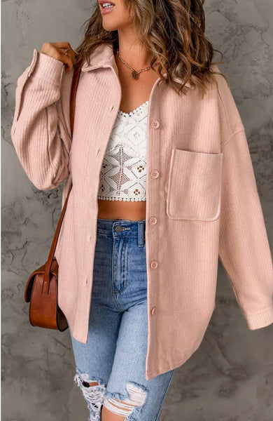 Pink Rib Textured Fleece Shacket