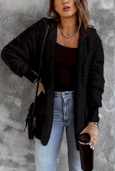 Soft Fleece Hooded Open Front Coat