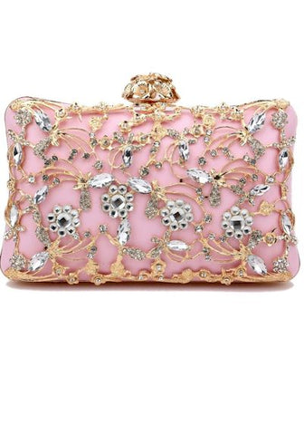 Stylish Flower Rhinestone Metal Design Lock Buckle Clutches Bag